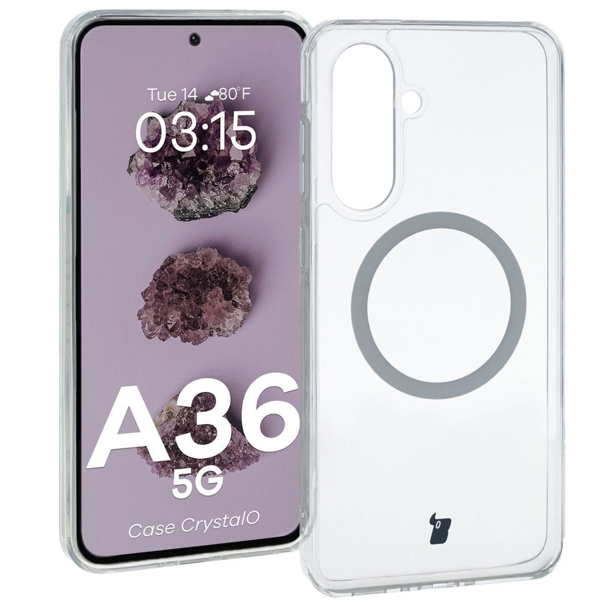 Image of Etui z pierścieniem magnetycznym Bizon Case CrystalO do Galaxy A36 5G, przezroczyste