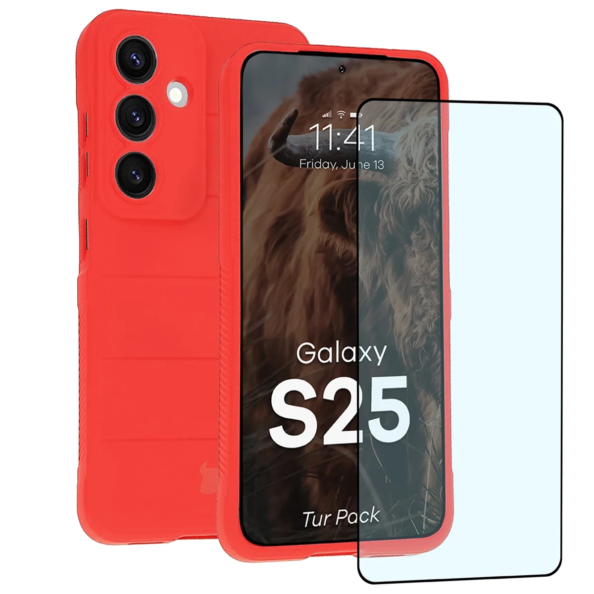 Pancerne etui + szkło hartowane Bizon Tur Pack do Galaxy S25, czerwone