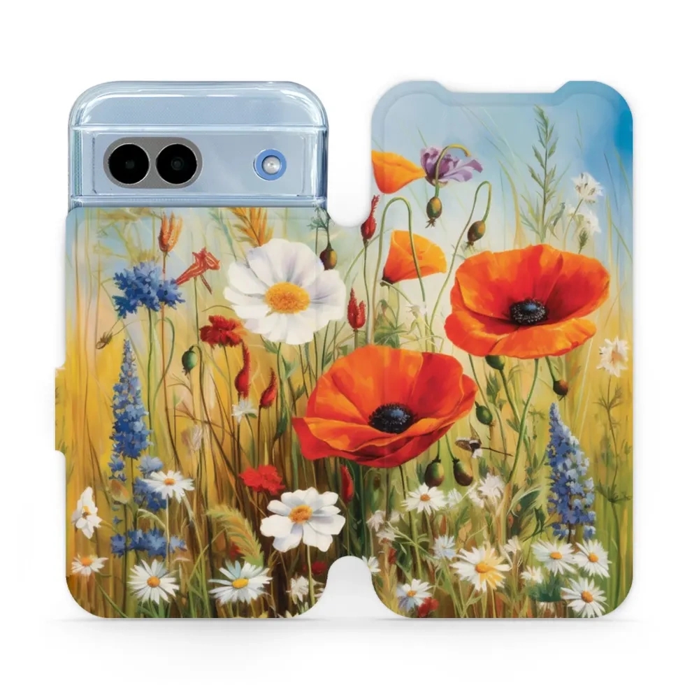 Etui z klapką do Google Pixel 8a, Mobiwear Book, łąkowe kwiaty