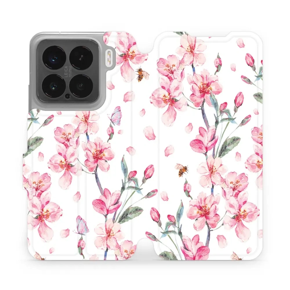 Etui z klapką do Xiaomi 15, Mobiwear Book, różowa wiosna