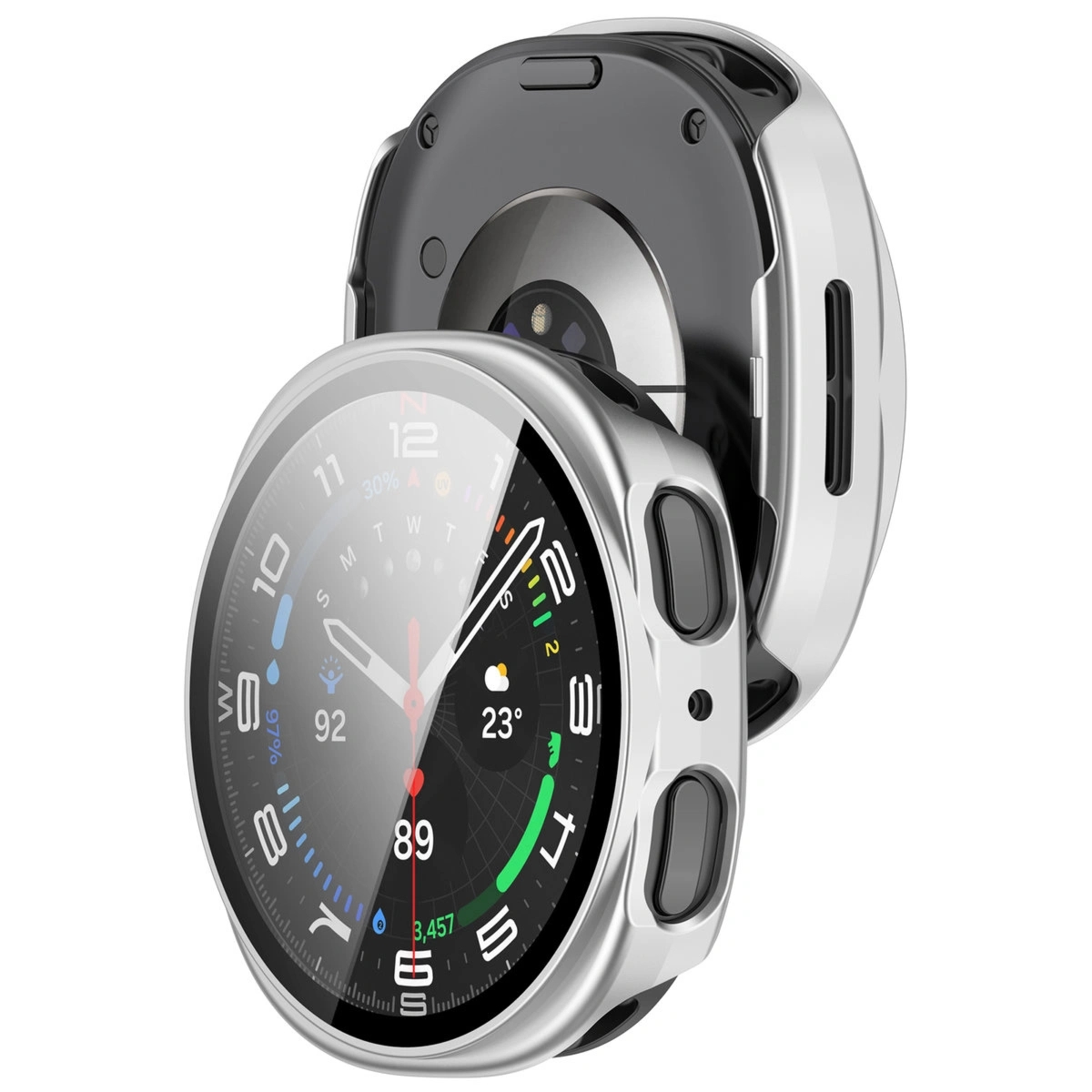 Etui ze szkłem do zegarka Bizon Case Watch Adamo do Galaxy Watch 8 40 mm, satynowo srebrne