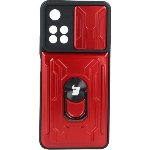 Image of Etui Bizon Case Camshield Card Slot Ring do Xiaomi Redmi Note 11 Pro+ 5G, czerwone