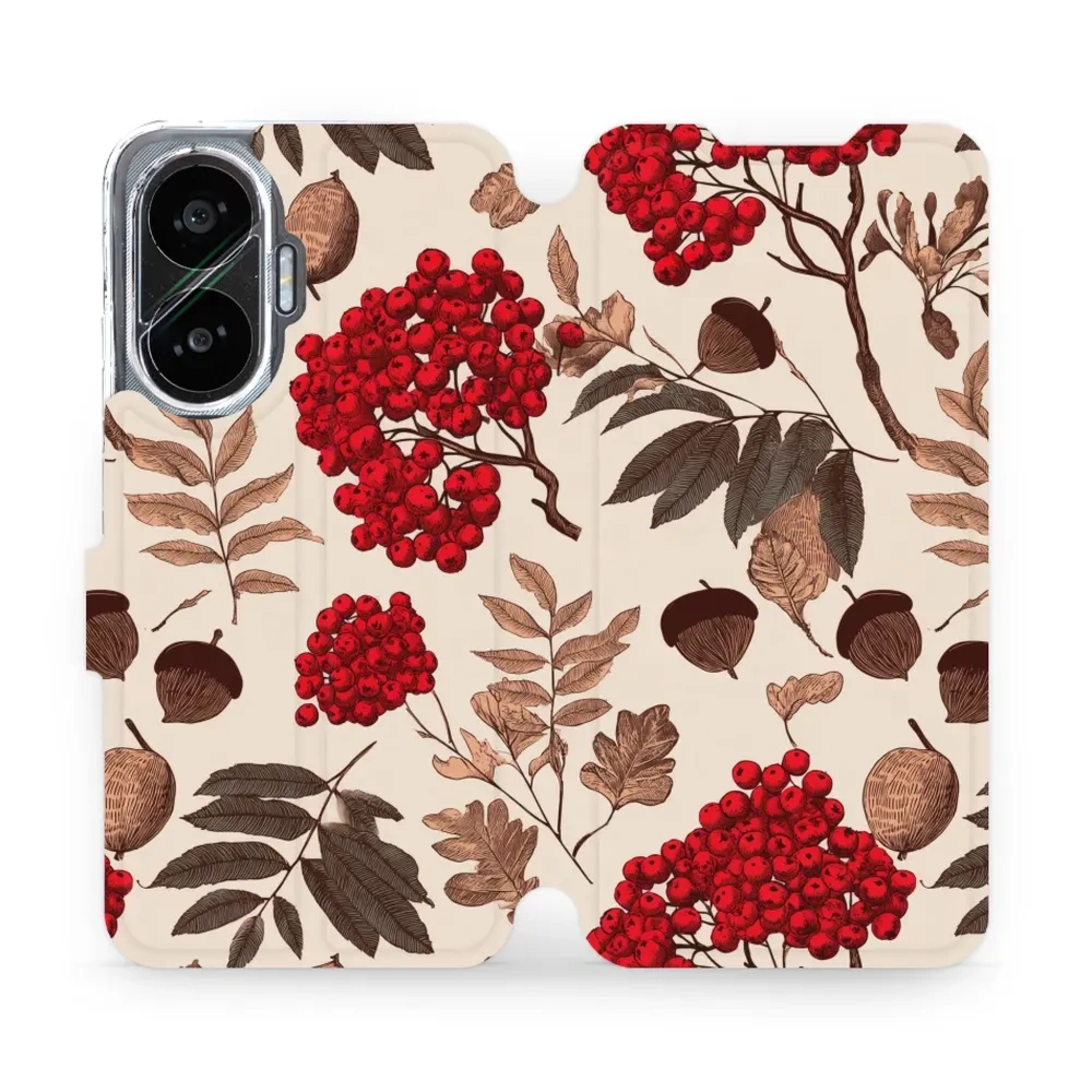 Etui z klapką do Xiaomi POCO F7, Mobiwear Book, jarzębina na ecru