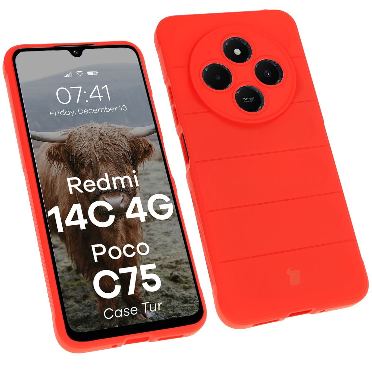 Image of Pancerne etui Bizon Case Tur do Xiaomi Redmi 14C 4G / POCO C75, czerwone
