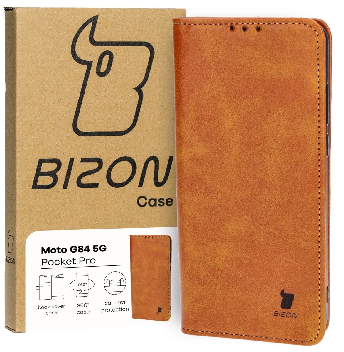 Image of Etui z klapką Bizon Case Pocket Pro do Motorola Moto G84 5G, brązowe