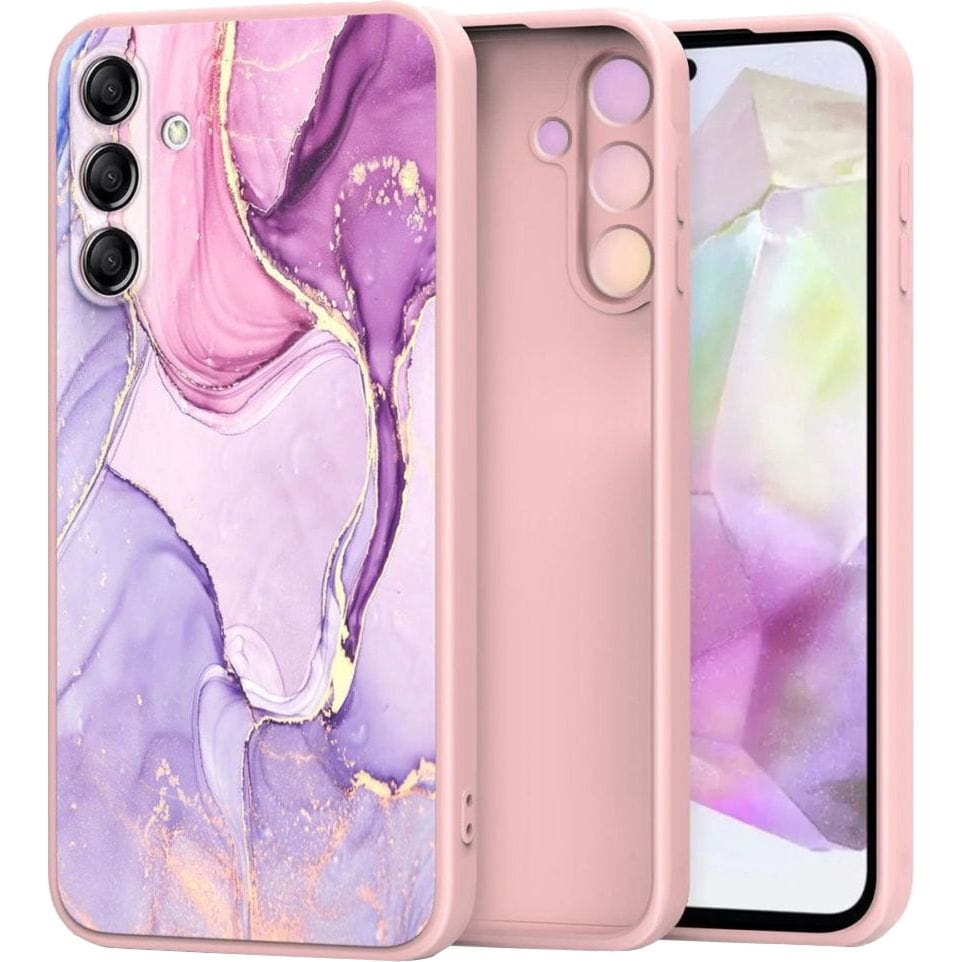 Etui silikonowe Tech-Protect Icon do Galaxy S25 FE, różowe z marmurowym wzorem