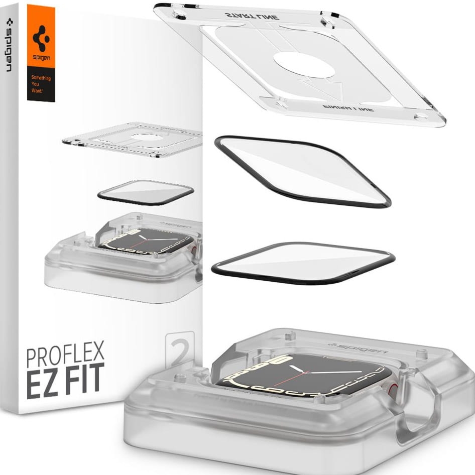 Szkło hybrydowe + Aplikator Spigen Pro Flex EZ Fit Apple Watch 45 mm, czarna ramka
