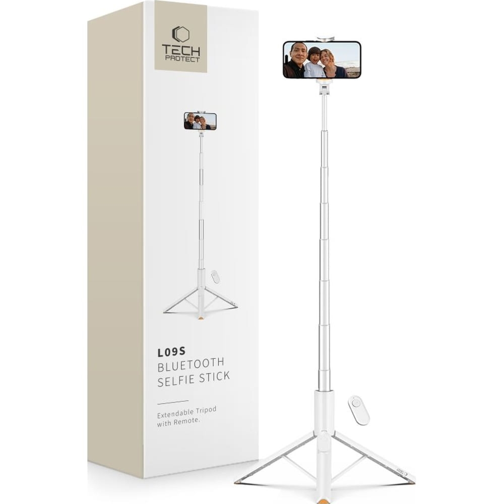 Uchwyt, kijek, statyw Tech-Protect L09S Wireless Selfie Stick Tripod Bluetooth, biały