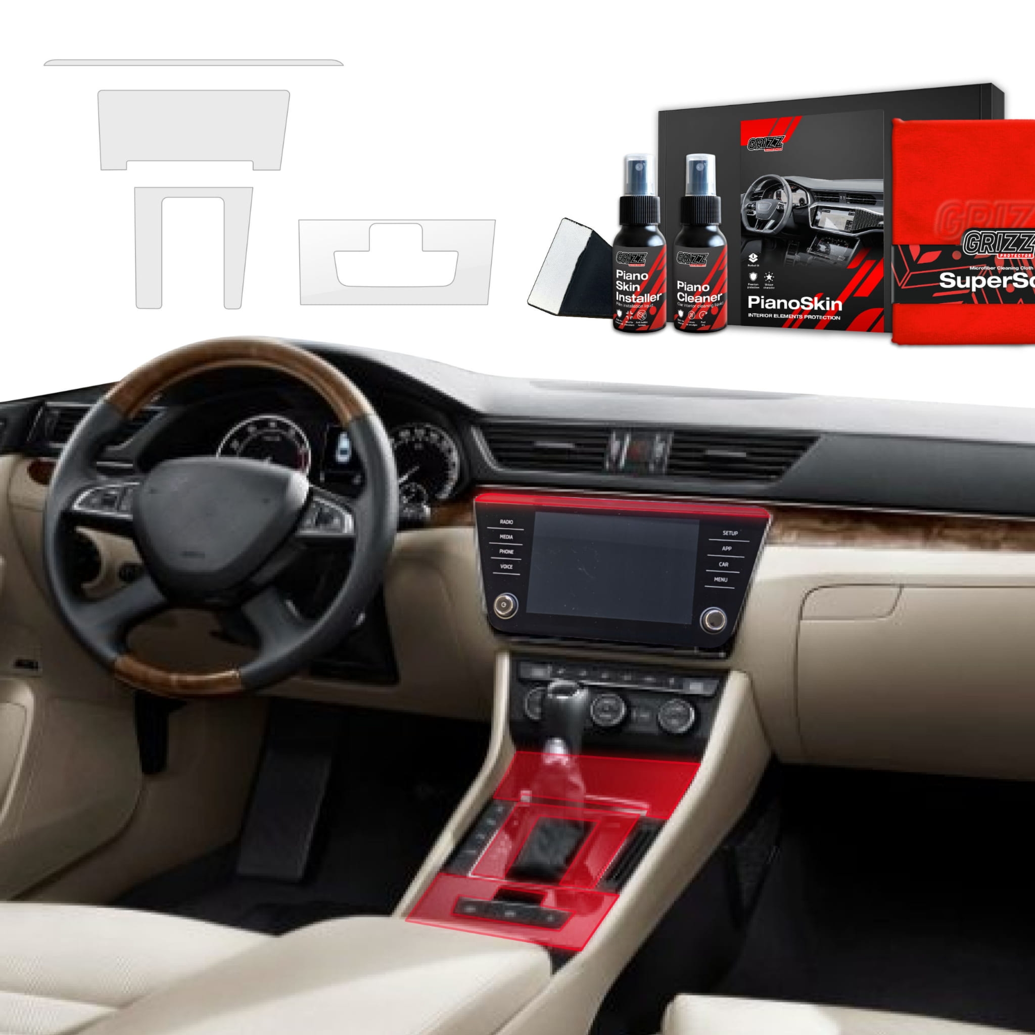 4w1 Grizz Protector folia ochronna do wnętrza Skoda Superb 3 (2015-2024) Antyodciskowa PianoSkin