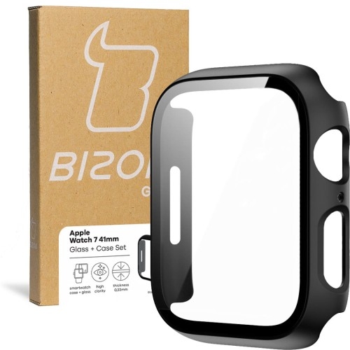 Image of Etui ze szkłem Bizon Case, Case + Glass Set Apple Watch 41 mm, czarne