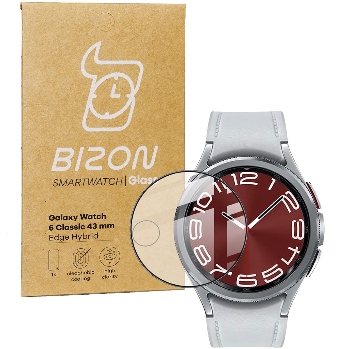 Image of Szkło hybrydowe Bizon Glass Watch Edge Hybrid dla Galaxy Watch 6 Classic 43mm, czarne