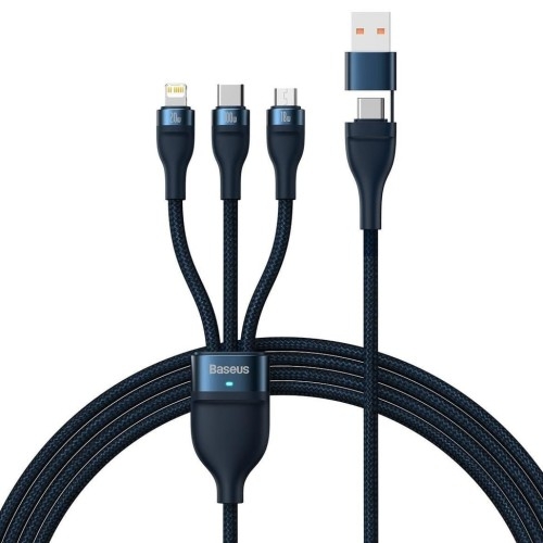 Image of Kabel Baseus Flash Series II 3w1 USB-C / USB-A do USB-C/Lightning/MicroUSB - 1,2m, 100 W, granatowy