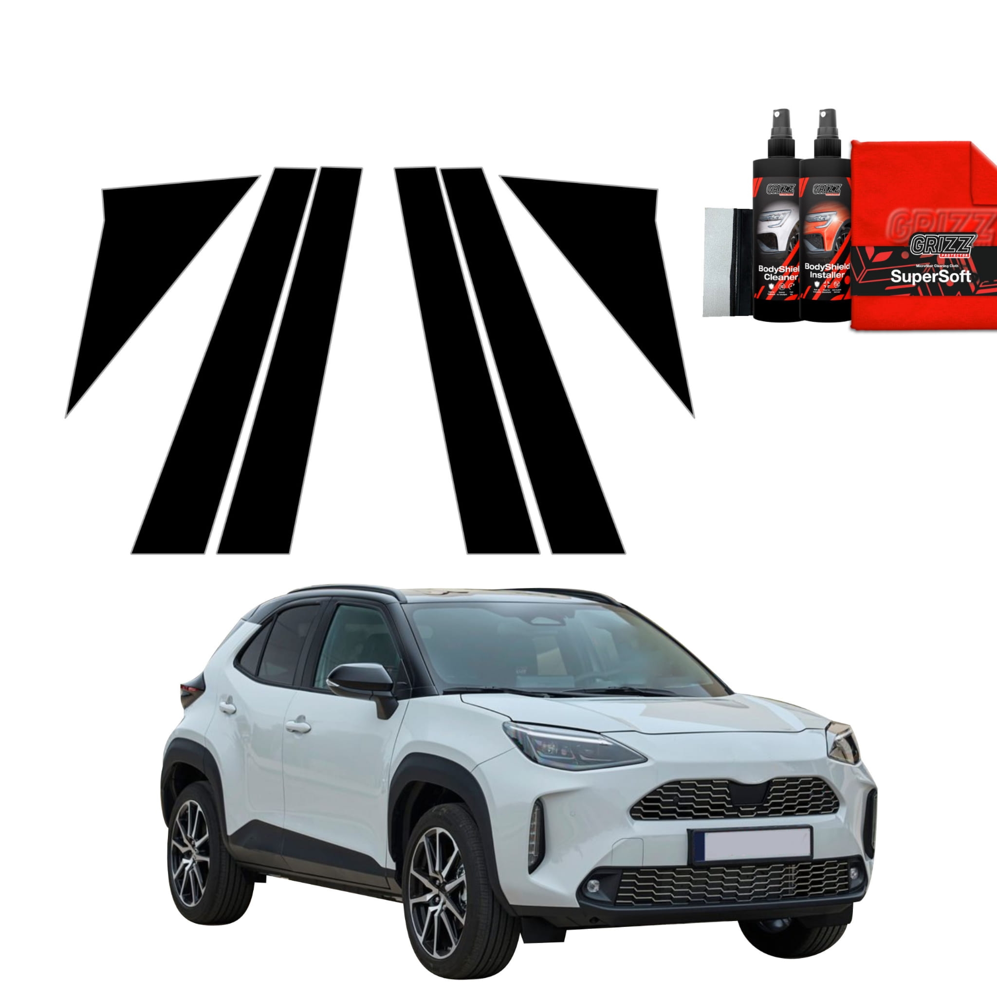 6w1 Czarna folia Grizz Protector na słupki do Toyota Yaris Cross (2021-2026)