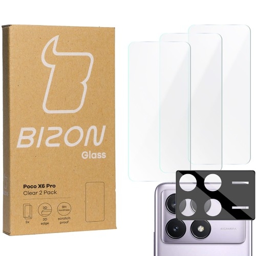 Image of 3x Szkło + szybka na aparat BIZON Clear 2 Pack do Xiaomi Poco X6 Pro