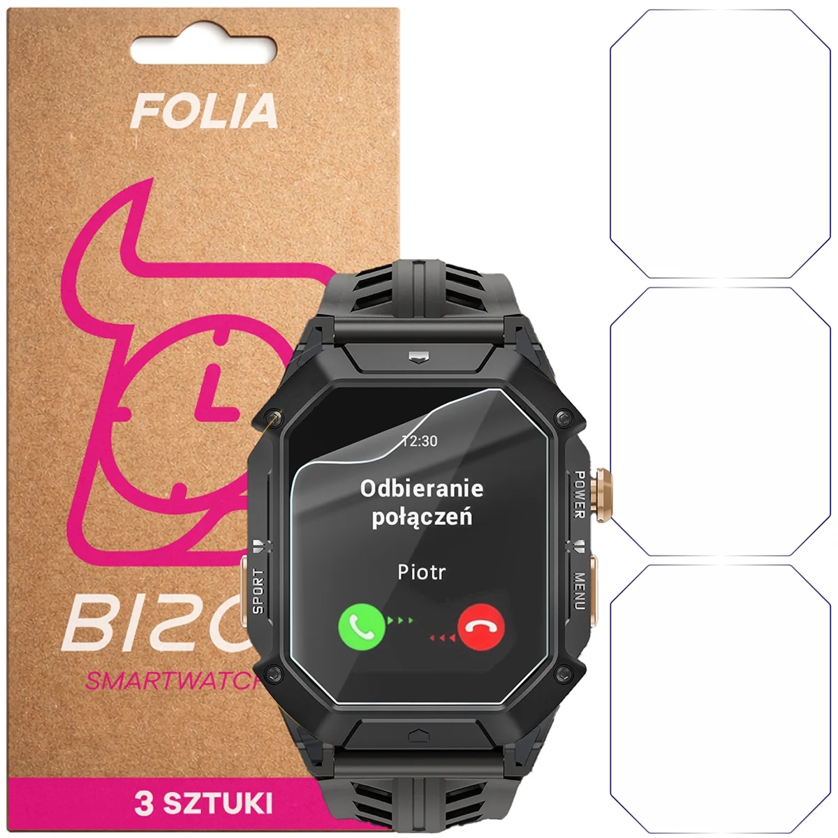 Folia ochronna na ekran zegarka Bizon Watch Film HydroFlex do JG Smart JGS-X1, 3 sztuki