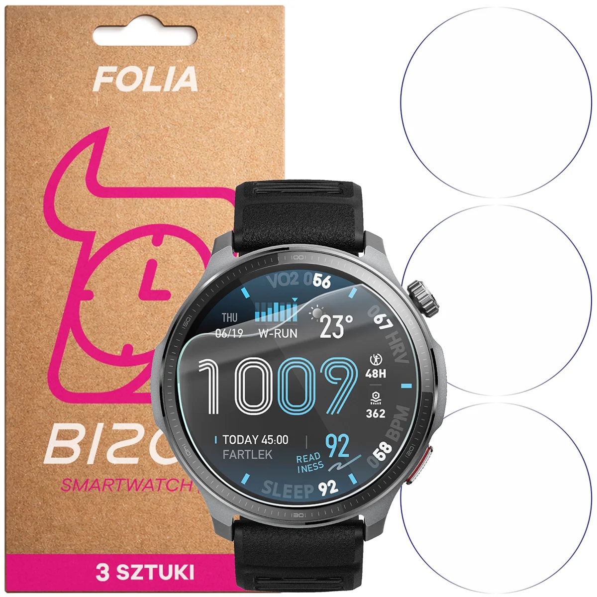 Folia ochronna na ekran zegarka Bizon Watch Film HydroFlex do Amazfit Balance 2 XT, 3 sztuki
