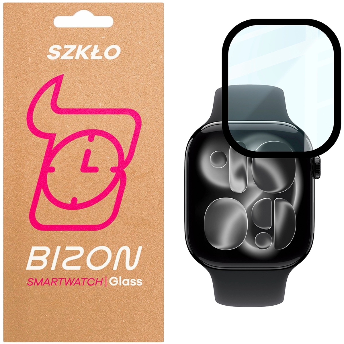 Szkło hybrydowe Bizon Watch Glass Edge Hybrid dla Apple Watch 11 / 10 42 mm, czarne