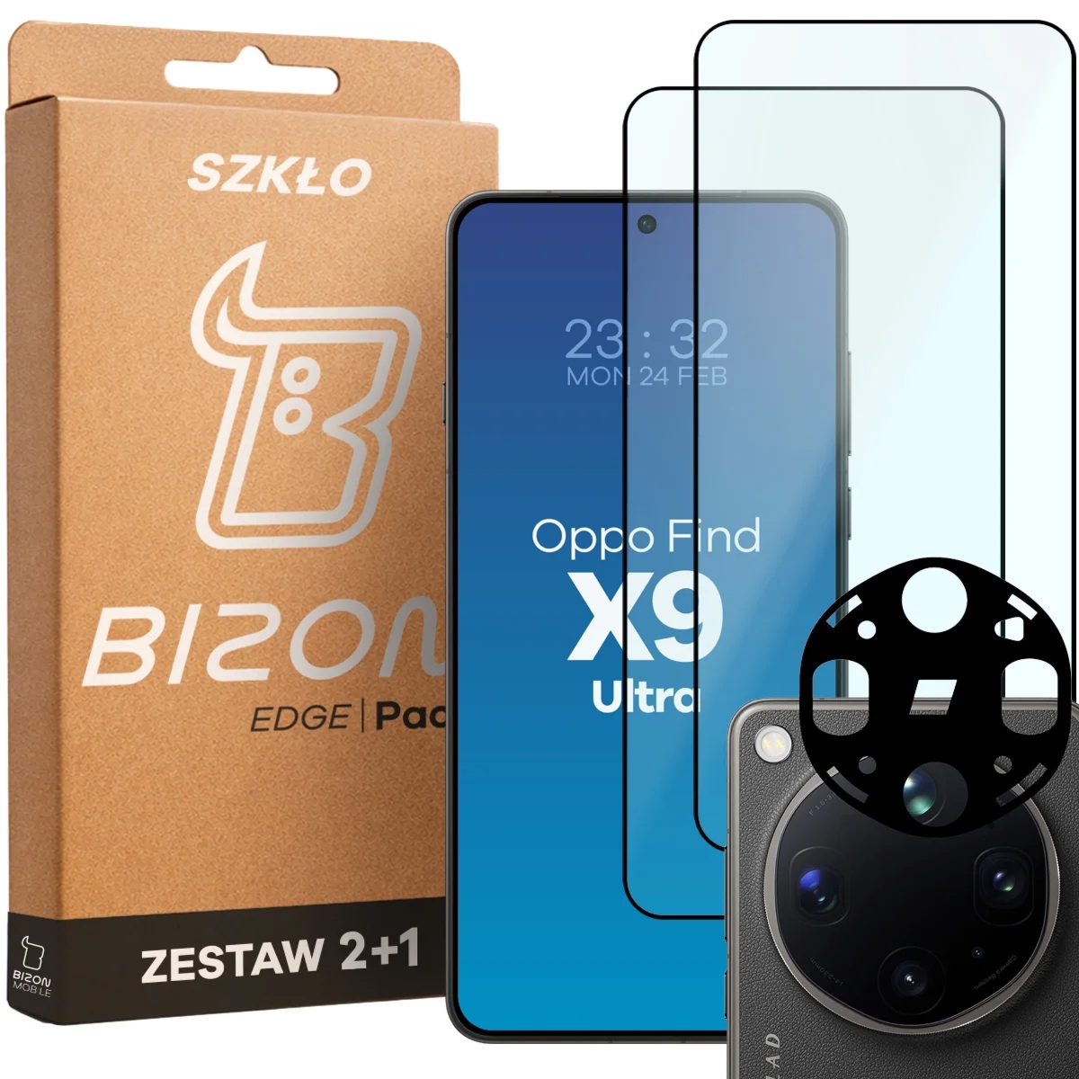 2x Szkło + szybka na aparat Bizon Glass Edge Pack do Oppo Find X9 Ultra