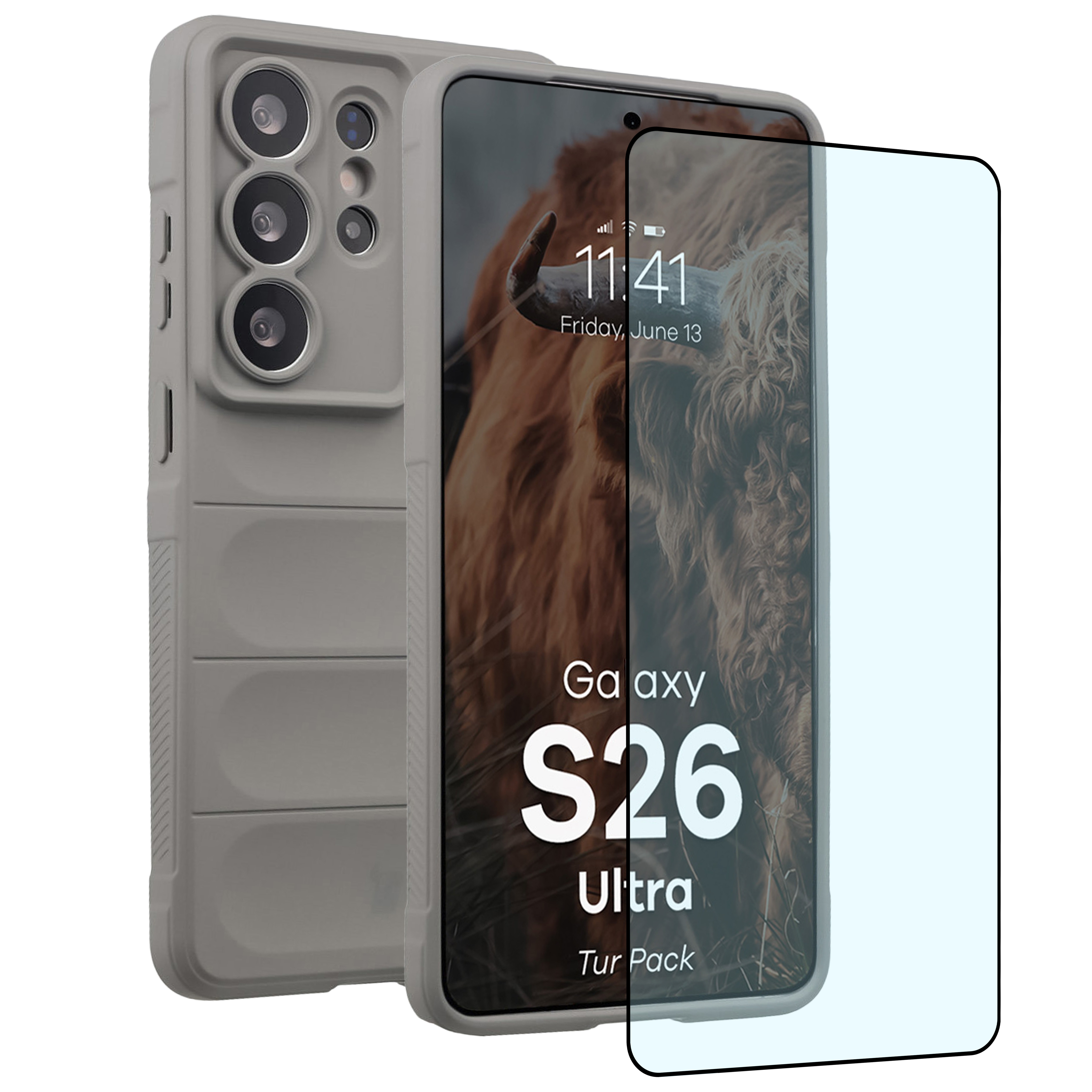 Pancerne etui + szkło hartowane Bizon Tur Pack do Galaxy S26 Ultra, jasnoszare