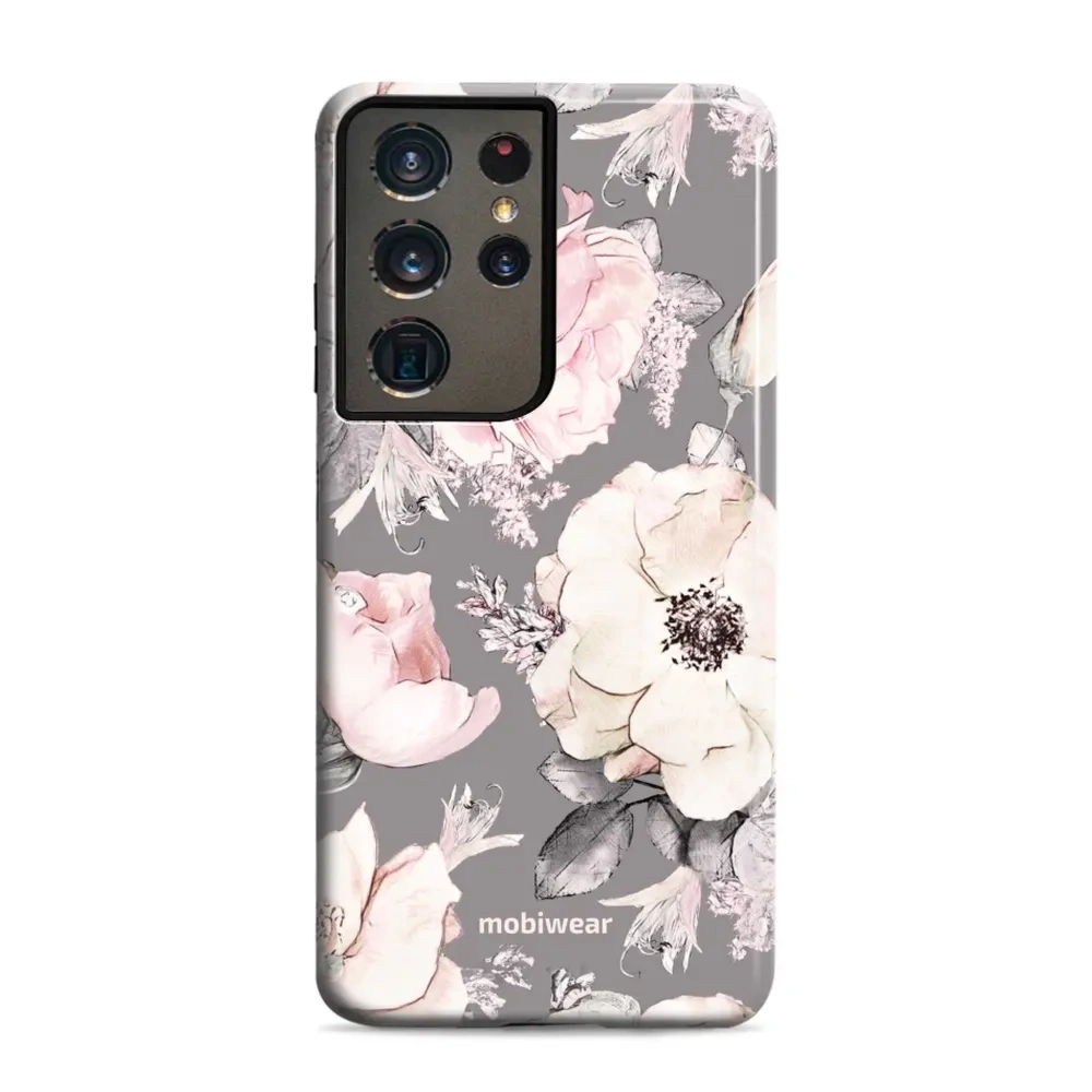 Etui ochronne do Galaxy S21 Ultra, Mobiwear Elite Pro, różowo-kwieciste
