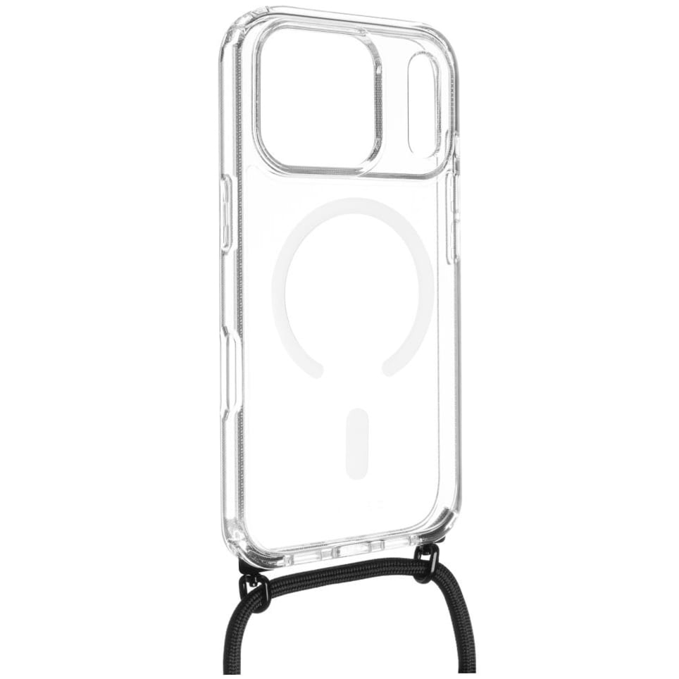 Etui FIXED MagPure Neck do MagSafe do iPhone 17 Pro, przezroczyste z czarną smyczką