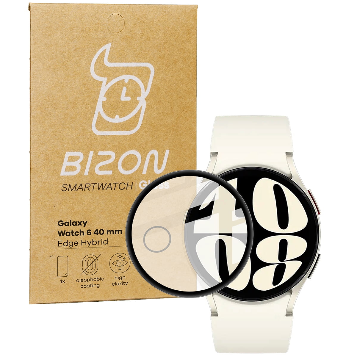 Image of Szkło hybrydowe Bizon Glass Watch Edge Hybrid dla Galaxy Watch 6 40mm, czarne