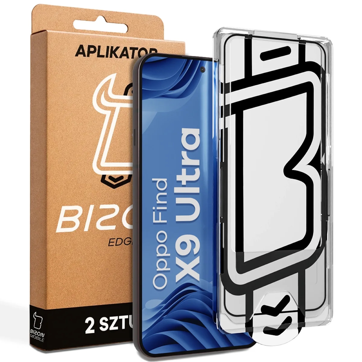 Szkło hartowane z ramką aplikacyjną Bizon Glass Aplikator Edge do Oppo Find X9 Ultra, 2 zestawy