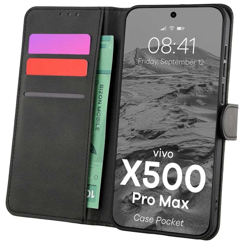 Etui z klapką Bizon Case Pocket do Vivo X500 Pro Max, czarne