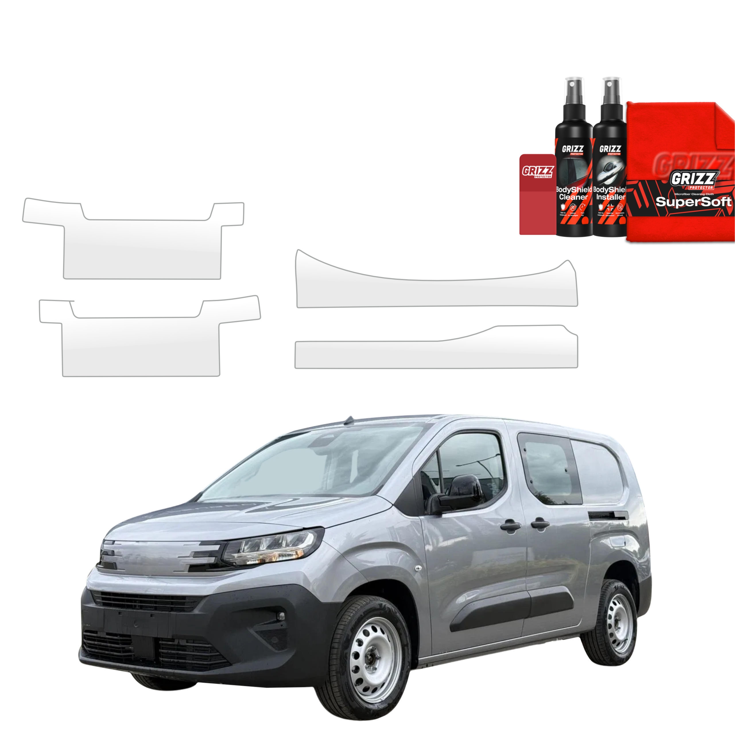 4w1 Bezbarwna folia ochronna Grizz Protector na progi z wcięciami Peugeot Partner (2018-2026)