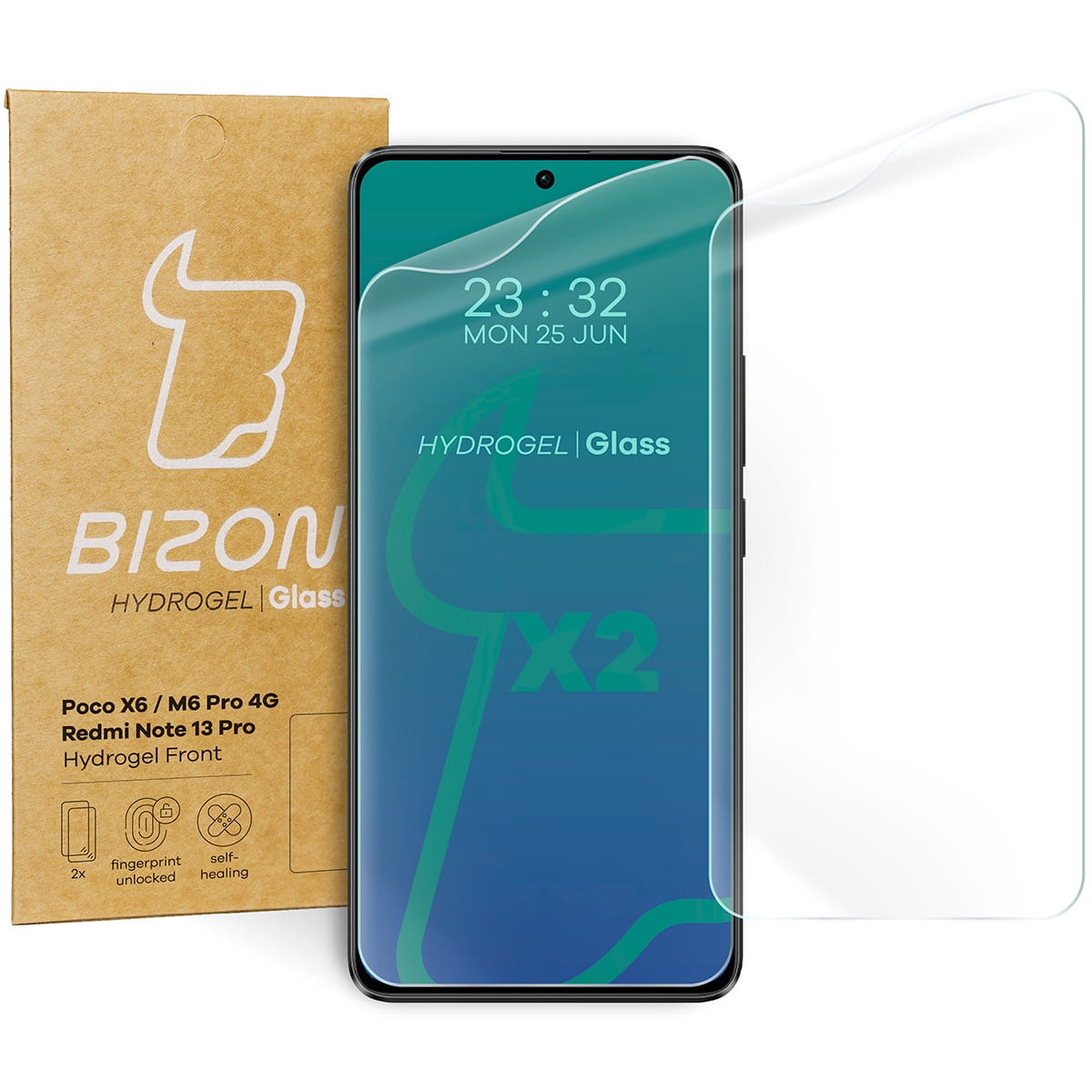 Image of Folia hydrożelowa na ekran Bizon Glass Hydrogel Front Duo do Xiaomi Poco X6 / Poco M6 Pro 4G / Redmi Note 13 5G / Redmi Note 13 Pro 4G/5G, 2 sztuki