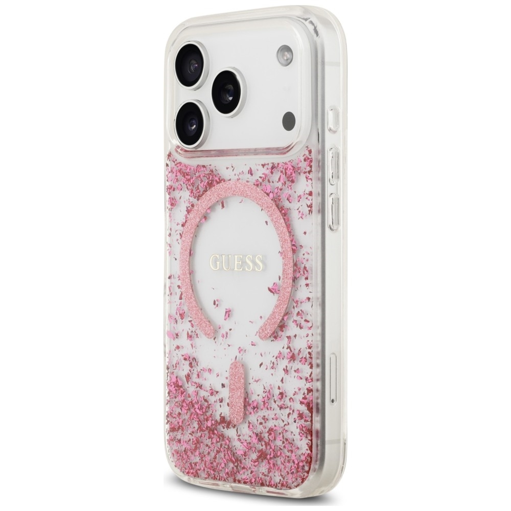 OUTLET: Etui Guess Resin Bottom Glitter do iPhone 18 Pro Max / 17 Pro Max do MagSafe, różowe