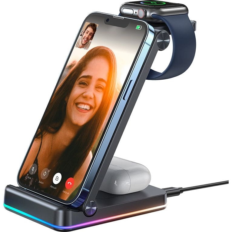 Image of Ładowarka indukcyjna 3w1 Joyroom JR-WQN01, 15W, do iPhone/Apple Watch/AirPods, czarna
