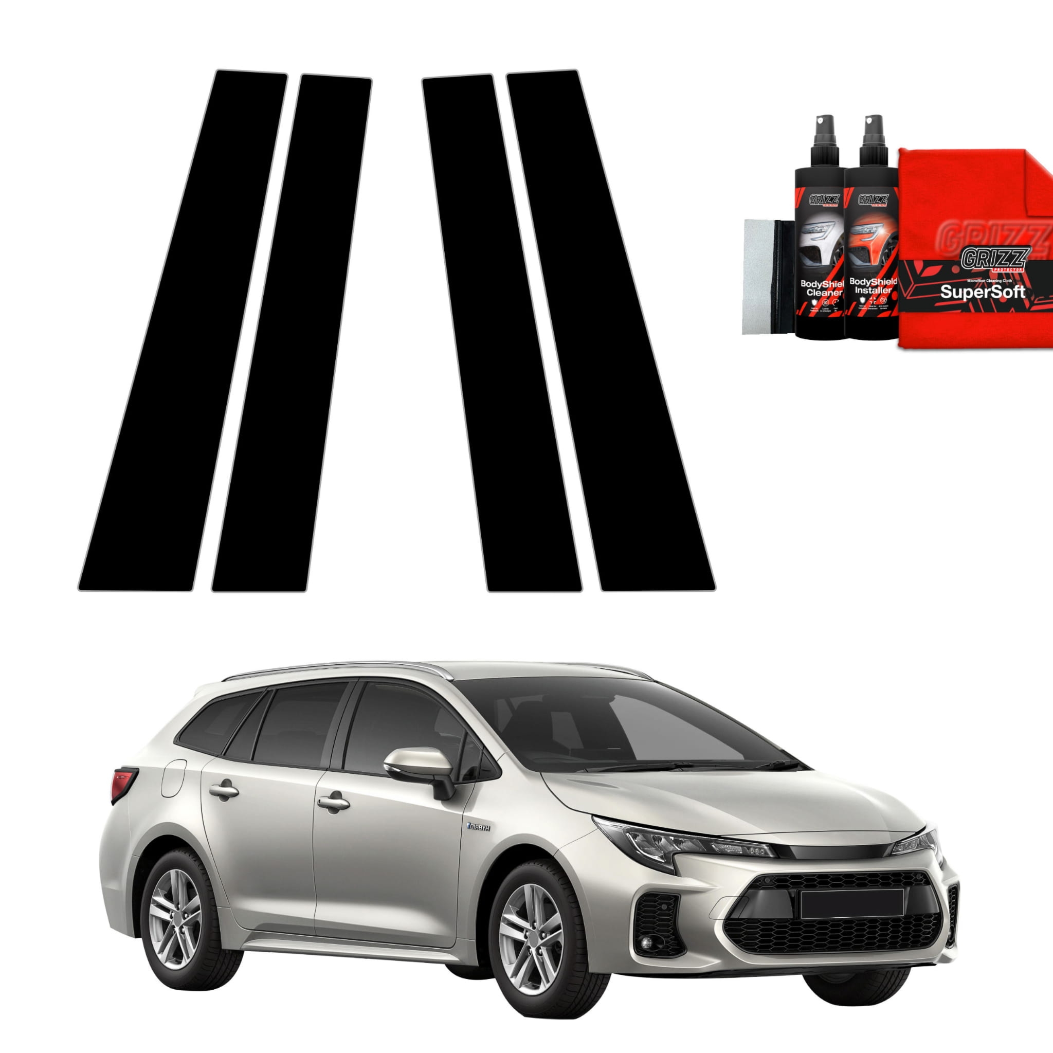 4w1 Czarna folia Grizz Protector na słupki do Toyota Corolla Kombi Facelift (2022-2026)