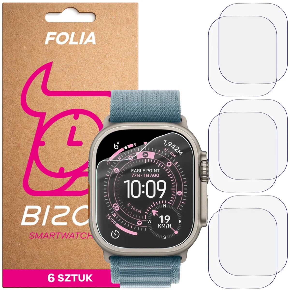 Folia ochronna na ekran zegarka Bizon Watch Film HydroFlex do Apple Watch Ultra 3 / 2 / 1 (49 mm), 6 sztuk