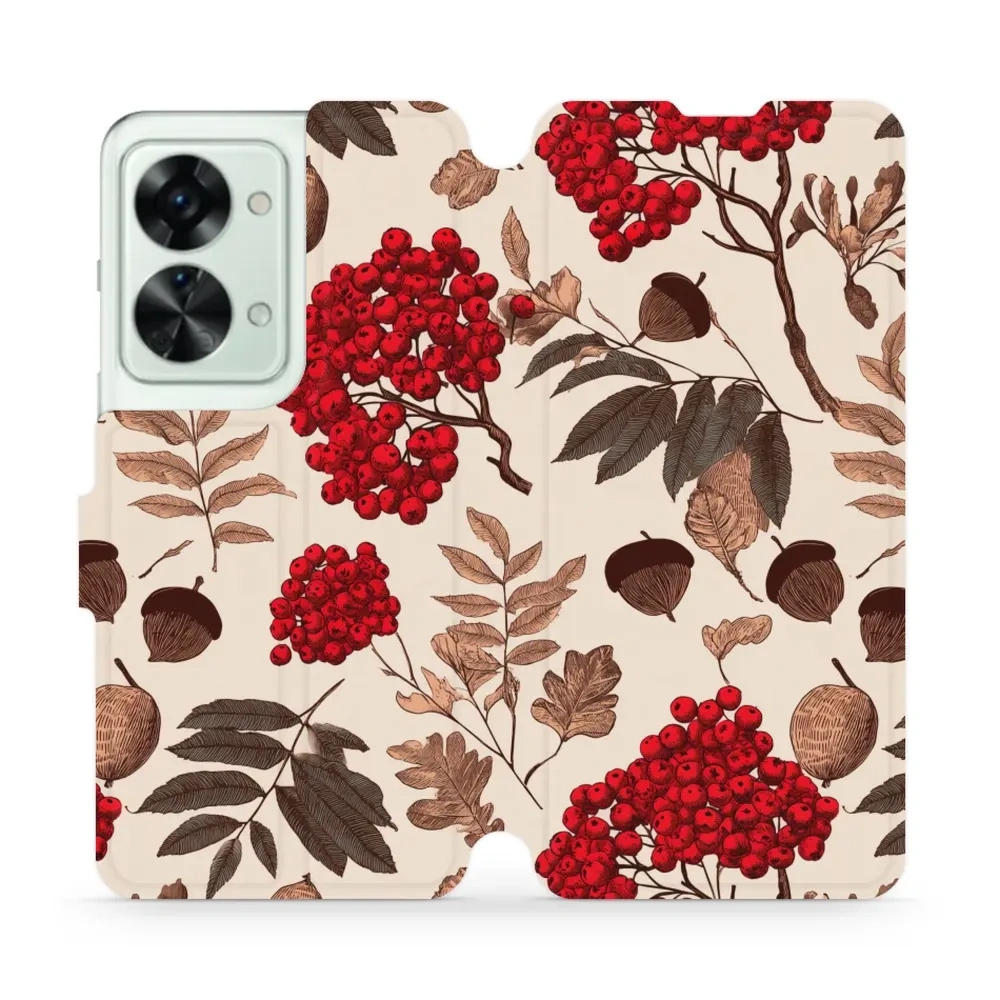Etui z klapką do OnePlus Nord 2T, Mobiwear Book, jarzębina na ecru