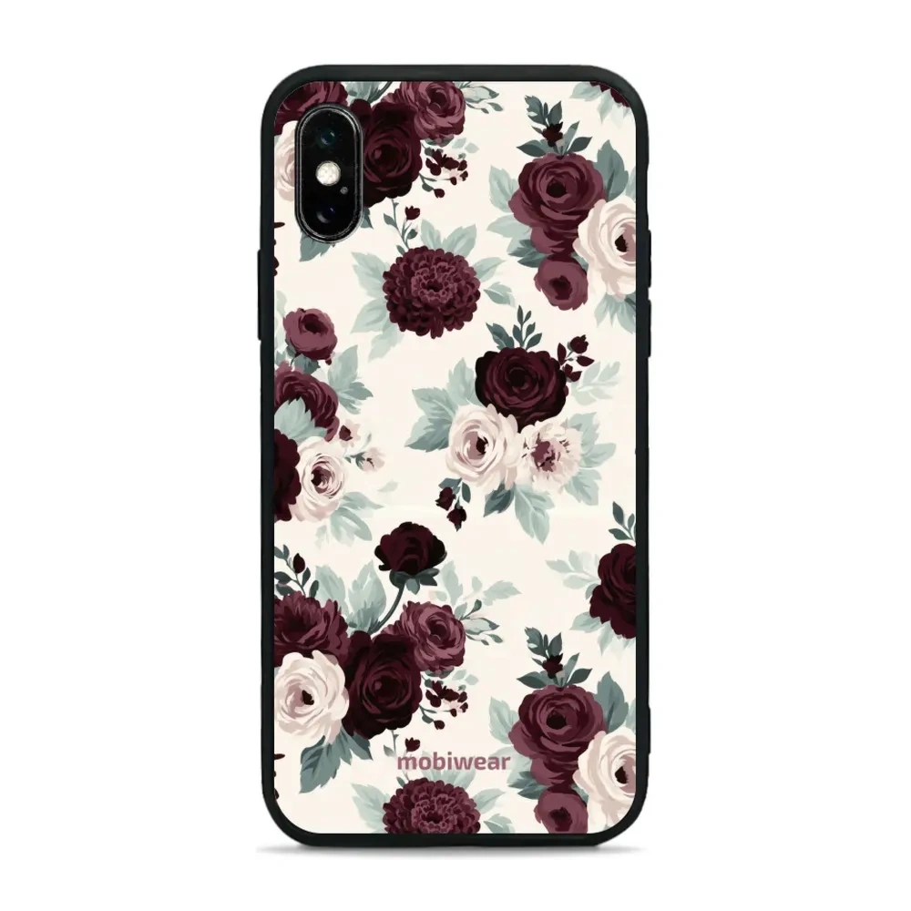 Etui ochronne do iPhone XS, Mobiwear Glossy Case, róże z szałwią na kremie