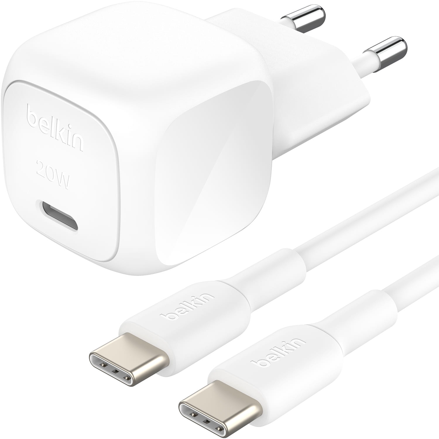 Ładowarka sieciowa USB-C PD 3.1, 20W, Belkin Boost Compact, kabel USB-C, biała