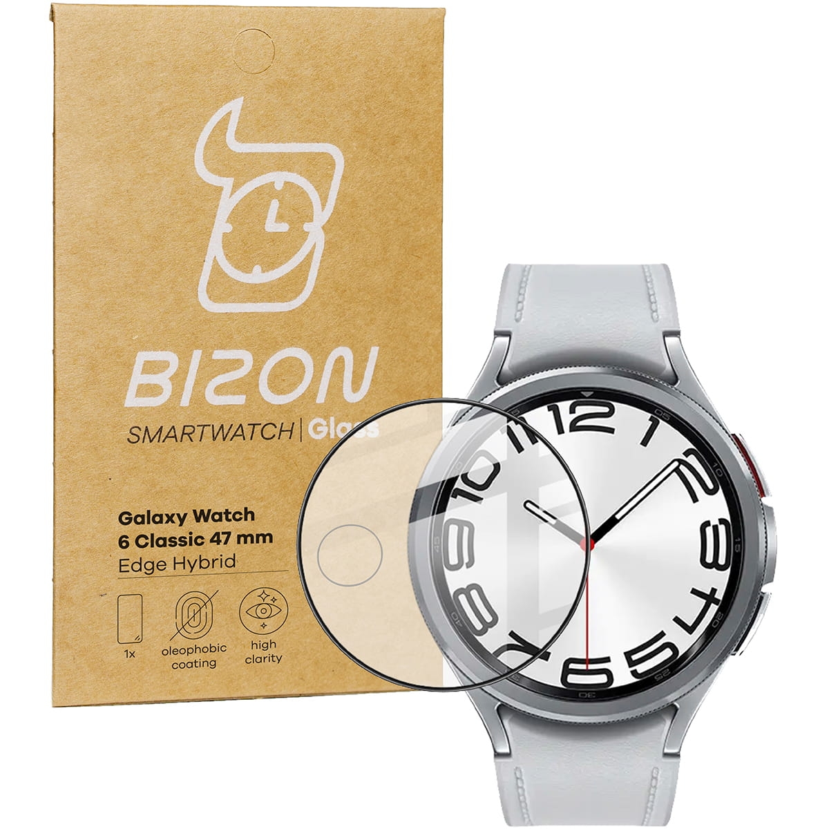 Image of Szkło hybrydowe Bizon Glass Watch Edge Hybrid dla Galaxy Watch 6 Classic 47 mm, czarne
