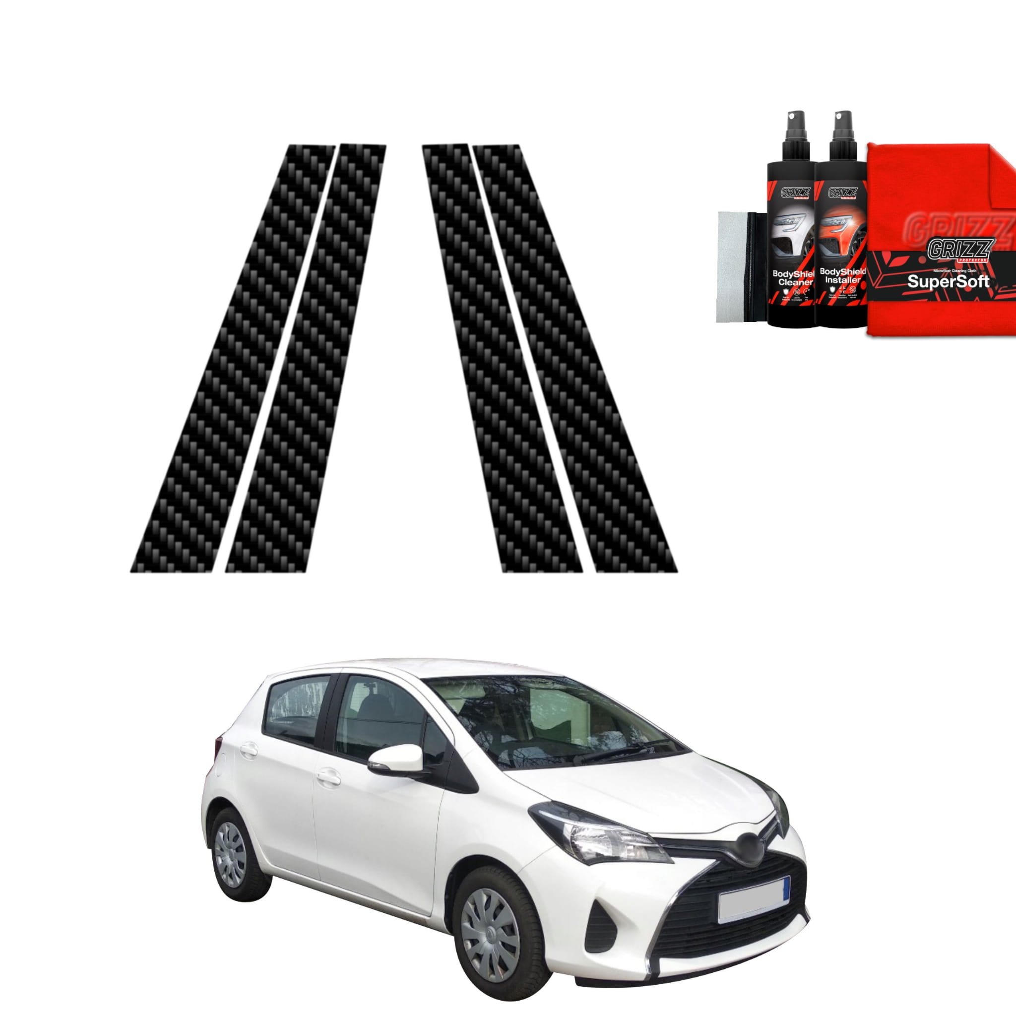 4w1 Folia karbonowa Grizz Protector na słupki do Toyota Yaris (2011-2016)