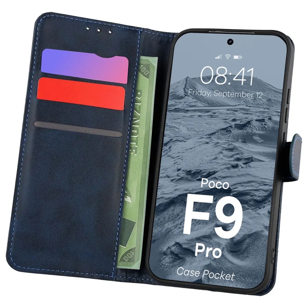 Etui z klapką Bizon Case Pocket do Xiaomi POCO F9 Pro, granatowe