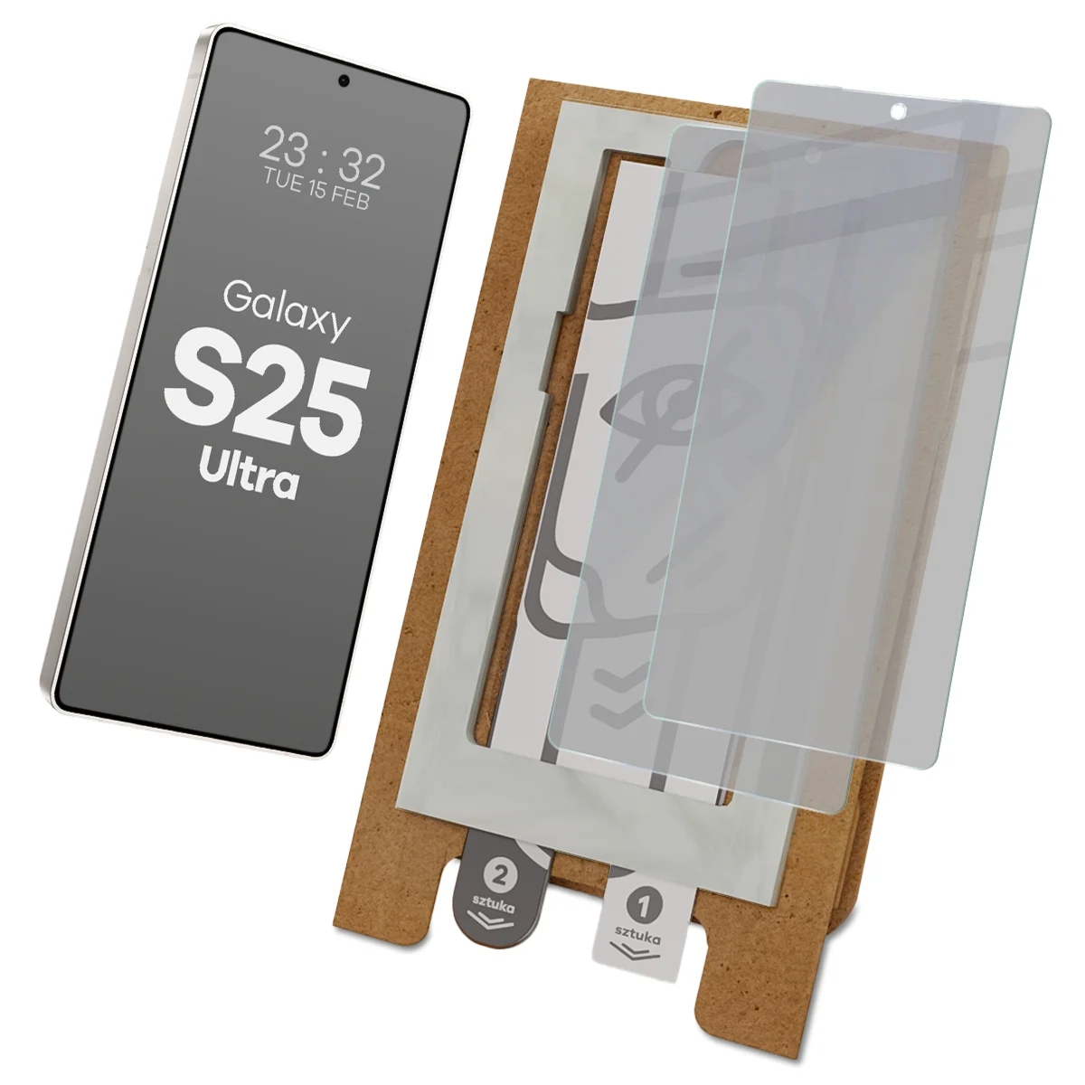 2x Prywatyzujące szklo hybrydowe z eko aplikatorem Bizon Eplikator Hybrid Shadow do Galaxy S25 Ultra