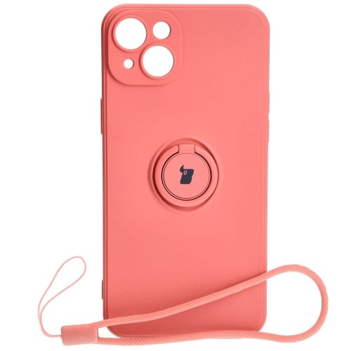 Image of Etui Bizon Case Silicone Ring Sq do iPhone 15 Plus, brudny róż