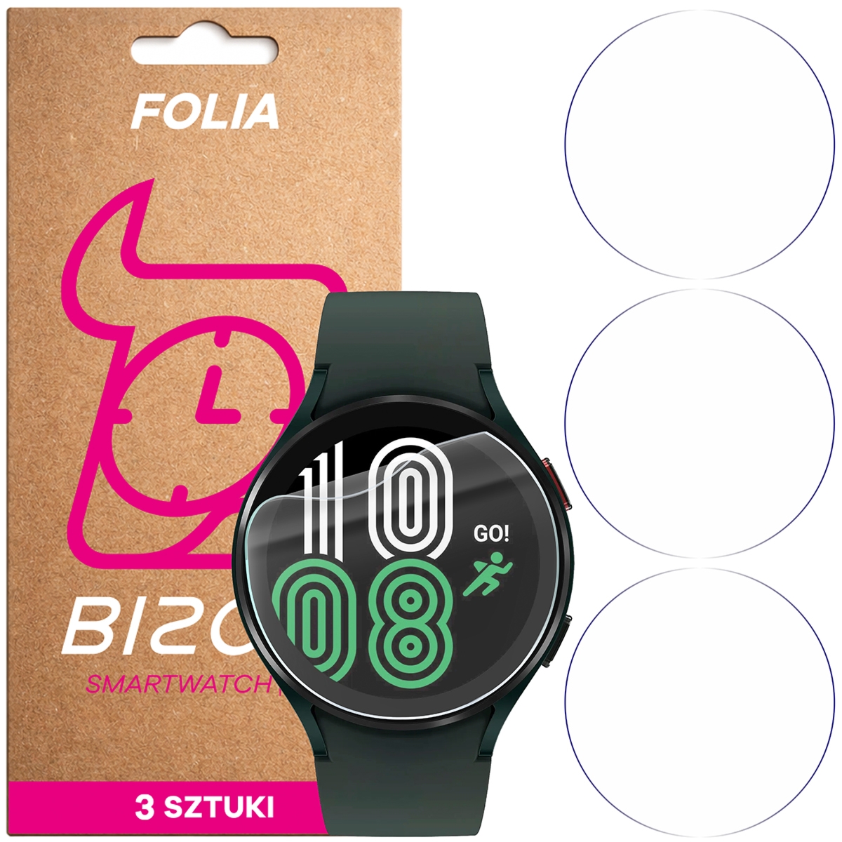 Folia ochronna na ekran zegarka Bizon Watch Film HydroFlex do Galaxy Watch 4 44 mm, 3 sztuki