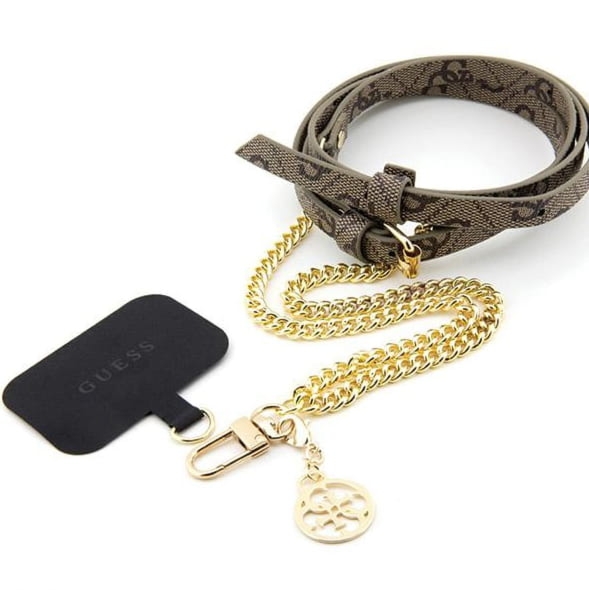 Smycz do telefonu Guess  Universal Crossbody Strap / pasek, brązowy ze złotym łańcuszkiem