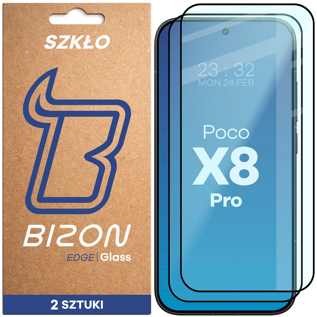 Szkło hartowane Bizon Glass Edge Duo do Xiaomi POCO X8 Pro, czarna ramka, 2 sztuki
