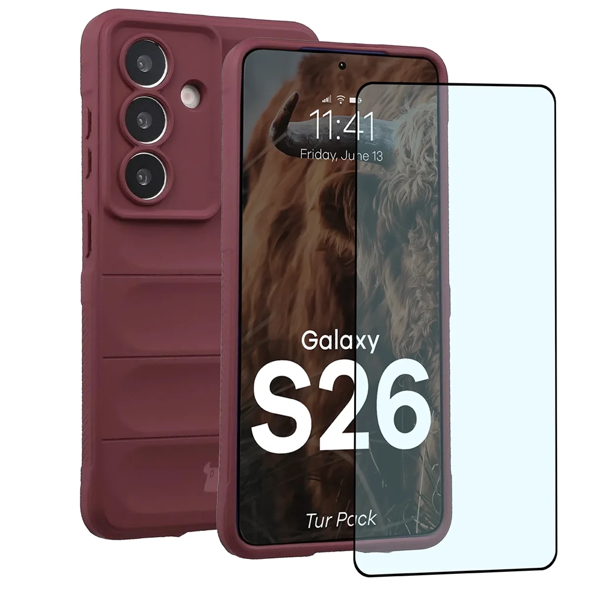 Pancerne etui + szkło hartowane Bizon Tur Pack do Galaxy S26, burgundowe