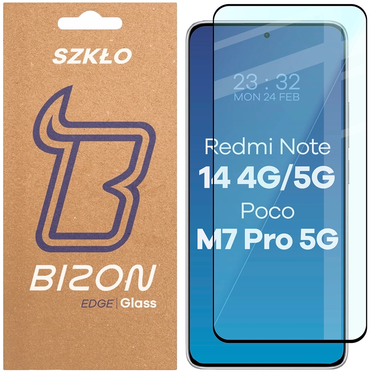 Szkło hartowane Bizon Glass Edge do Xiaomi Redmi Note 14/Poco M7 Pro 5G, czarna ramka