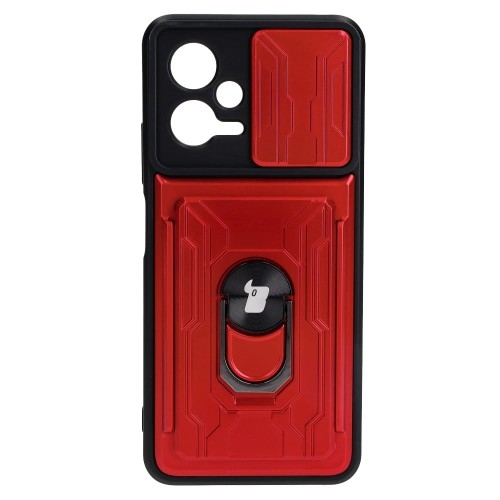 Image of Etui Bizon Case Camshield Card Slot Ring do Xiaomi POCO X5, czerwone