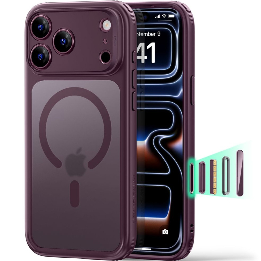 OUTLET: Etui ESR Classic Hybrid do MagSafe do iPhone 18 Pro / 17 Pro, burgundowo-przydymione