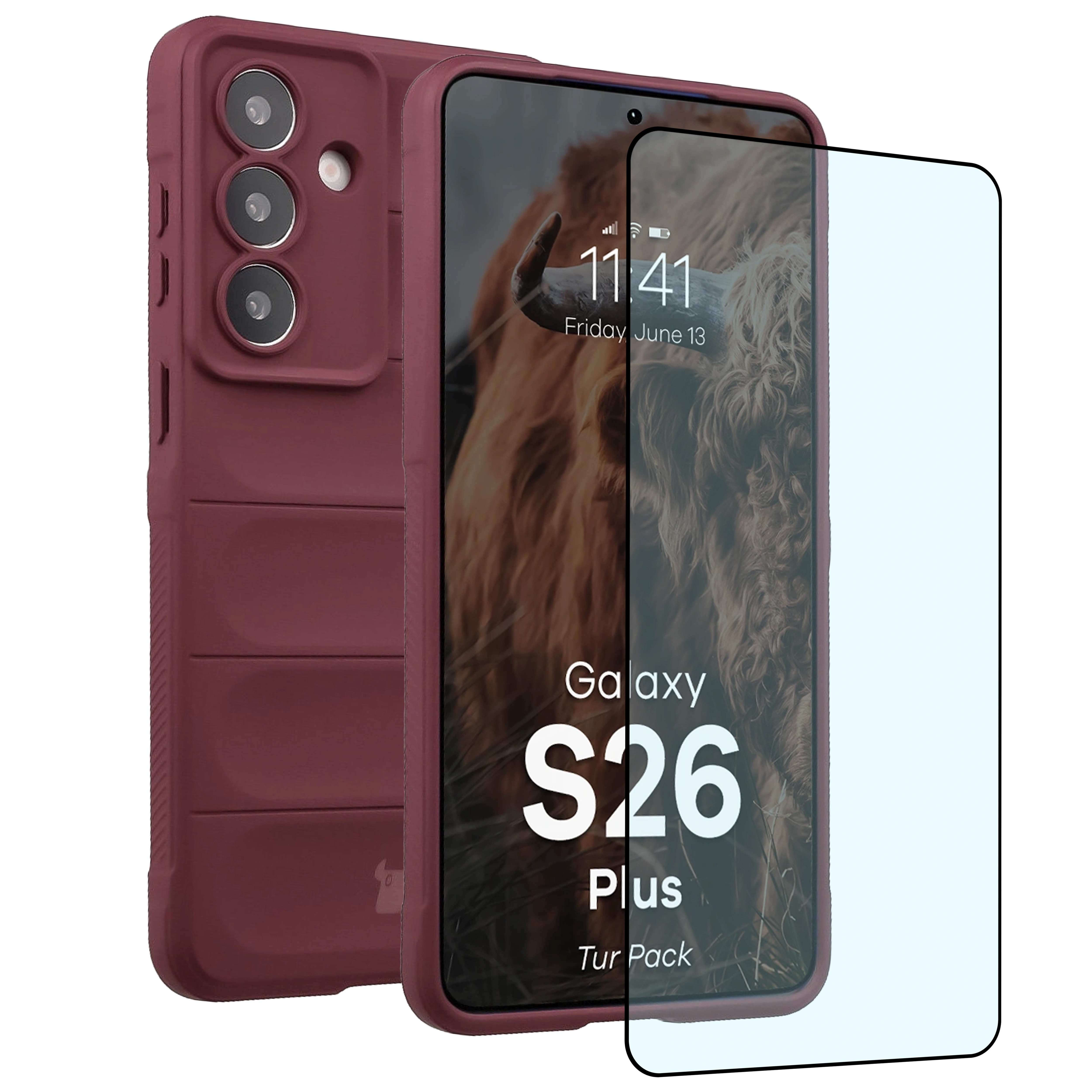 Pancerne etui + szkło hartowane Bizon Tur Pack do Galaxy S26 Plus, burgundowe